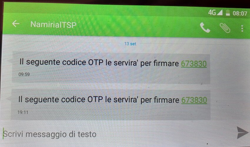 OTP Namirial non si rigenera