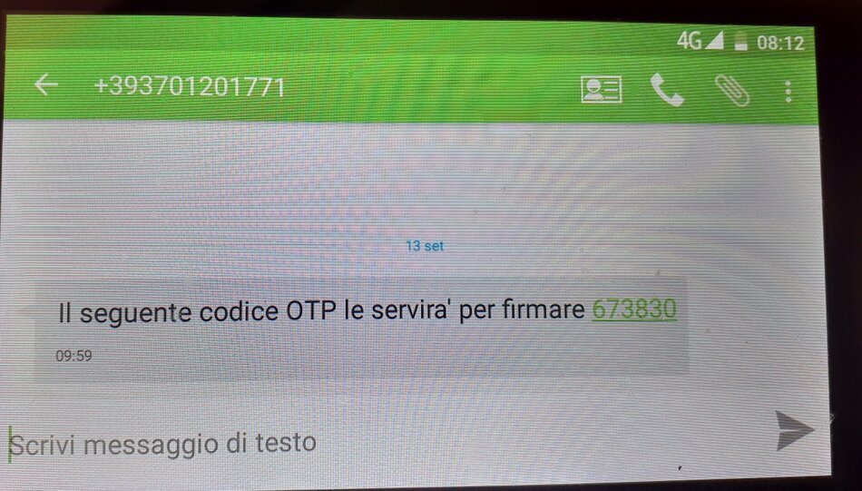 OTP inviata Namirial firma digitale remota da cellulare