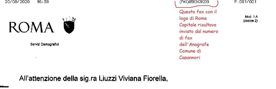 Fax logo Comune Roma inviato dal Fax del Comune di Capannori 05834282301