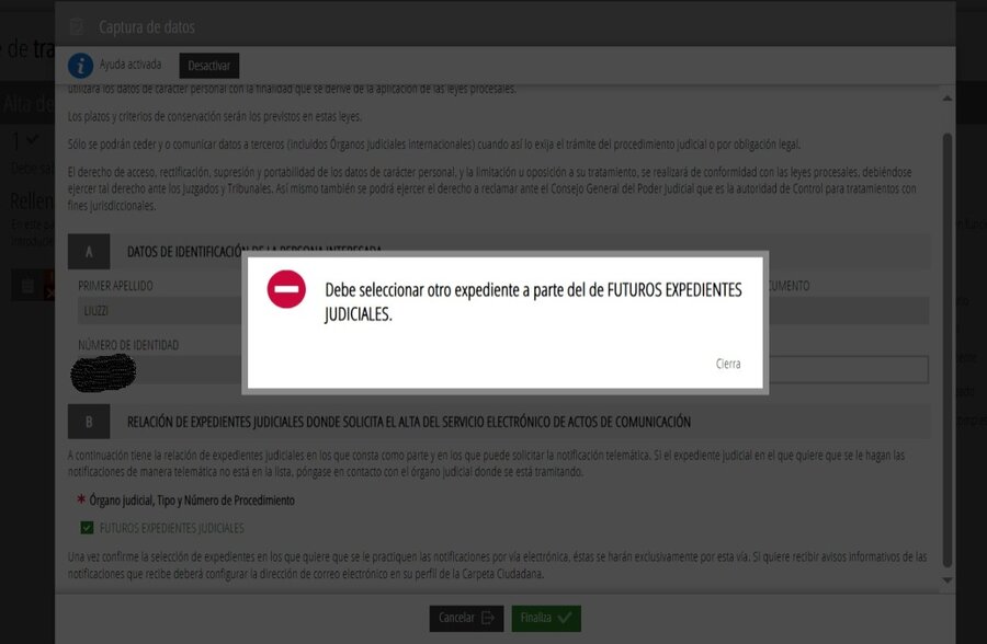 Imposible darse de alta en el servicio electrónico de comunicación en la Sede Judicial Electrónica de la Generalitat Valenciana Imposible darse de alta en el servicio electrónico de comunicación en la Sede Judicial El