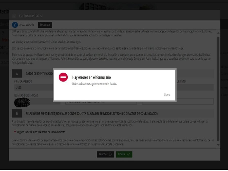 Imposible darse de alta en el servicio electrónico de comunicación en la Sede Judicial El Imposible darse de alta en el servicio electrónico de comunicación en la Sede Judicial El