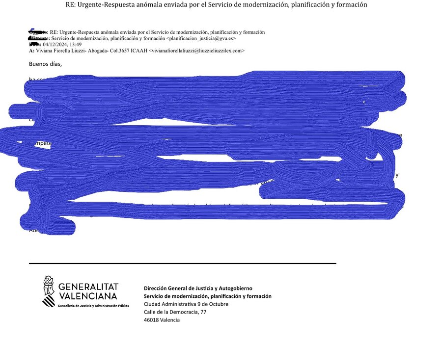 Respuesta anómala enviada por el Servicio de modernización, plabificación y formación de la Generalitat Valenciana Respuesta anómala enviada por el Servicio de modernización, plabificación y formación de la Generalitat Valenciana