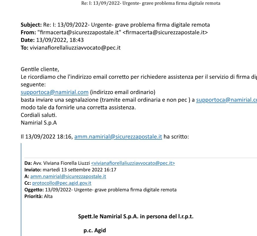 Namirial PEC 13 settembre 2022 Namirial PEC 13 settembre 2022