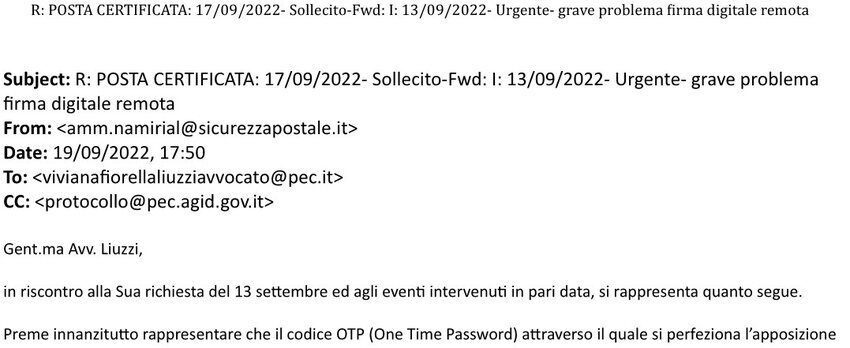 PEC NAMIRIAL 19 SETTEMBRE 2022