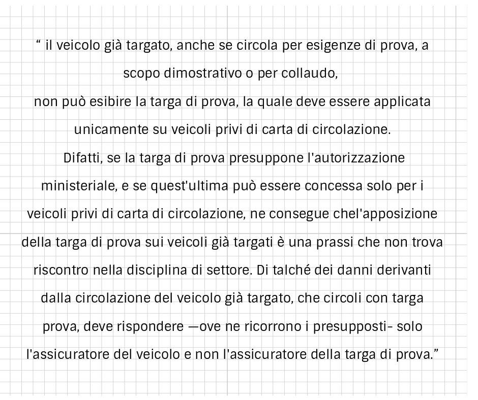 Targa di prova in Italia sentenza Casaszione settembre 2020 divieto veicoli già immatricolati solo su veicoli privi di carta di circolazione Targa di prova in Italia sentenza Casaszione settembre 2020 divieto veicoli già immatricolati solo su veicoli privi di carta di circolazione